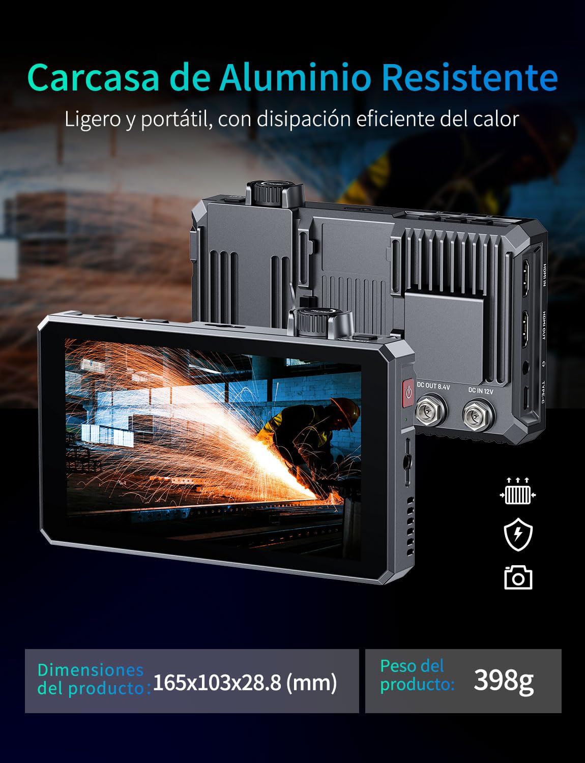 FEELWORLD SC6 Monitor de Campo 6 Pulgadas 1500nit 3G-SDI FHD Pantalla Táctil Aluminio c/Batería NP-F750, Ent/Sal 4K HDMI 60Hz, 3D LUT, HDR, Perilla Multifunción – para Cineastas y Rodajes Exteriores