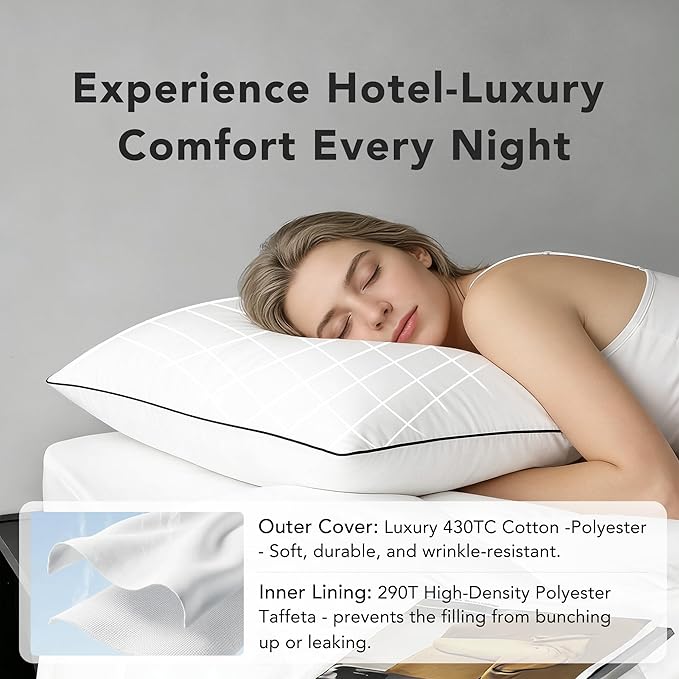 Almohada Plumas y Plumón Blanco Tamaño Estándar con Funda Mezcla de Algodón miniatura 4