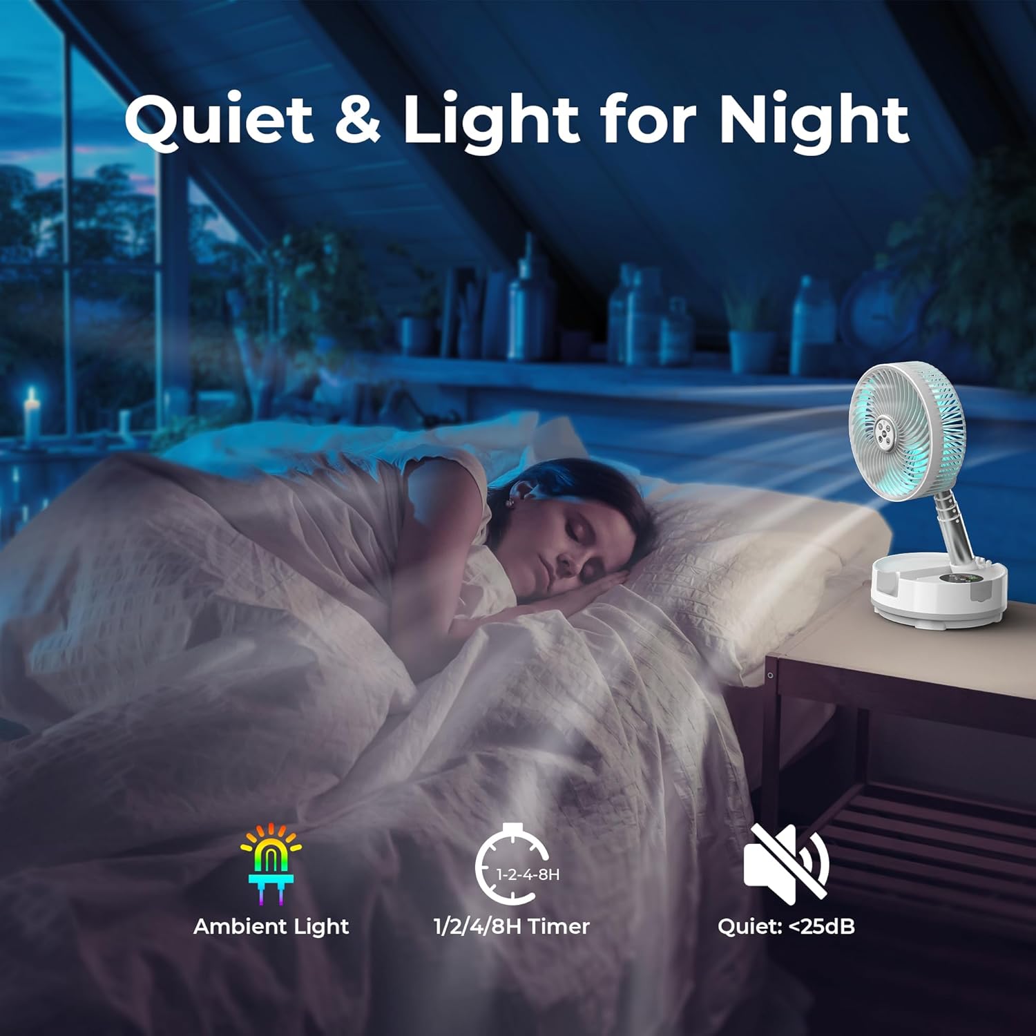 20000mAh Battery Operated Camping Fan - 112Hrs Rechargeable Oscillating Table Fan with Light & Timer, 8 Speeds Portable Travel Fan for Cruise RV Trip, Hurricane Power Outage (8" with Case) - Image 4