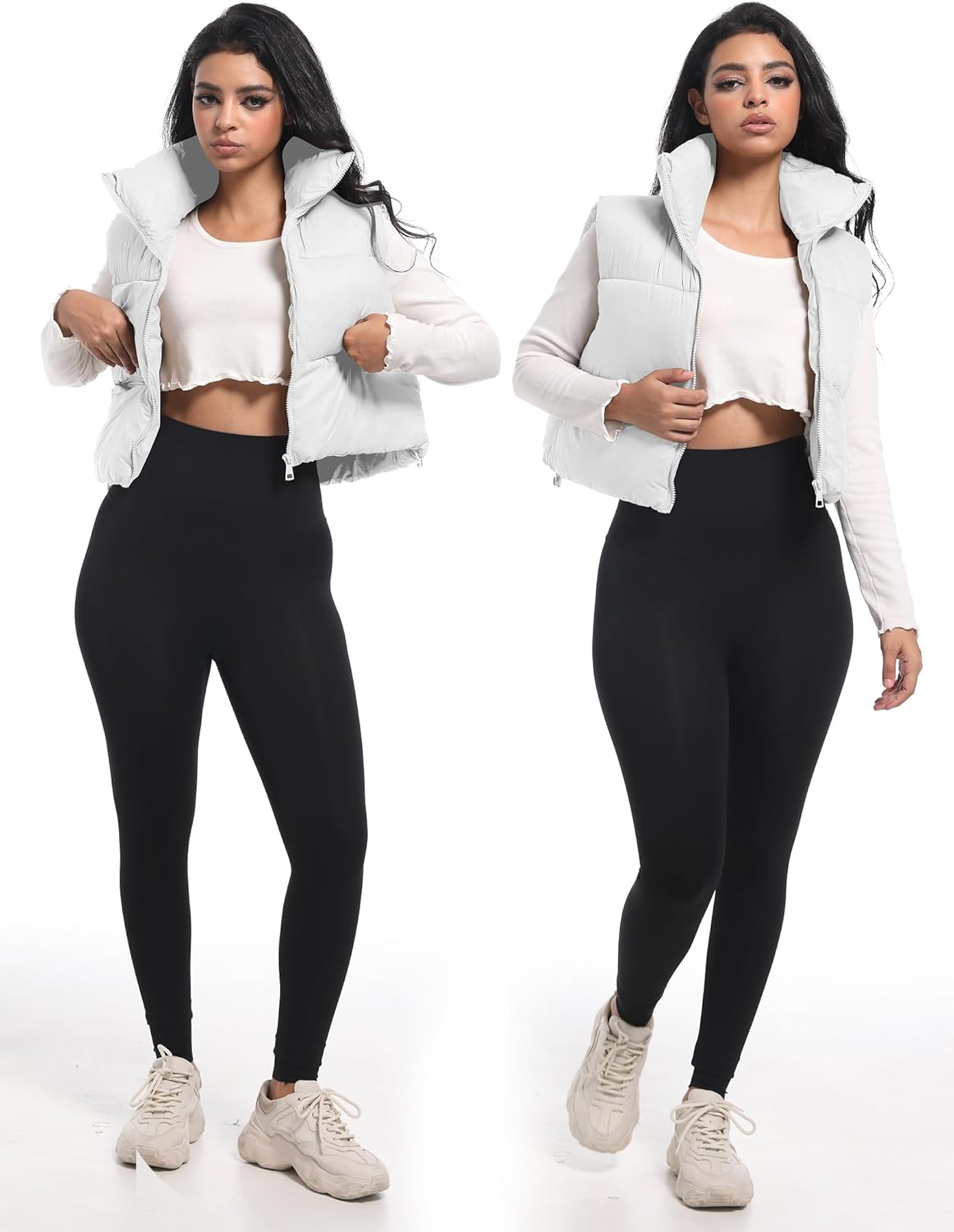 Buauty Cropped Puffer Vest Women Winter Puffy Vest with Pockets Lightweight Stand Collar Zip Up Sleeveless Jacket - Image 6