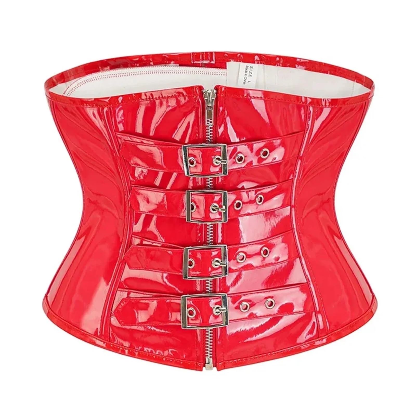 ZYAYNG Corset Waist PU Leather Corset Top Women Shiny PVC Corsets and Bustiers Black Red Underbust Waist Cincher Corselet For Women(Red,M)