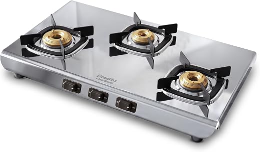 Preethi Glamsteel 3 Burner Modular Steel Gas Stove, Sturdy, Heavy, Sleek