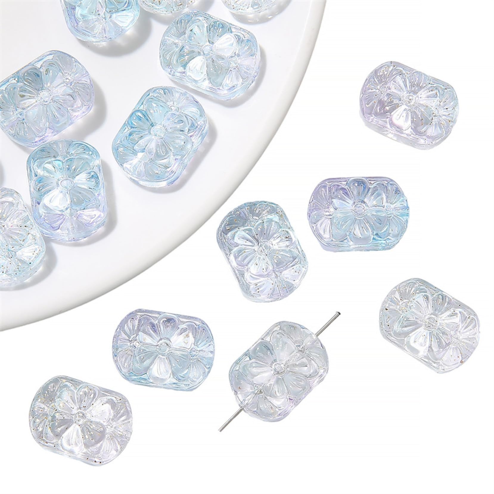 Handicraft Beads, Lot de 200 Perles carrées en Verre soufflé for Fabrication de Bijoux, Bracelets, Boucles d'oreilles, projets de Bricolage(Blue Pink)