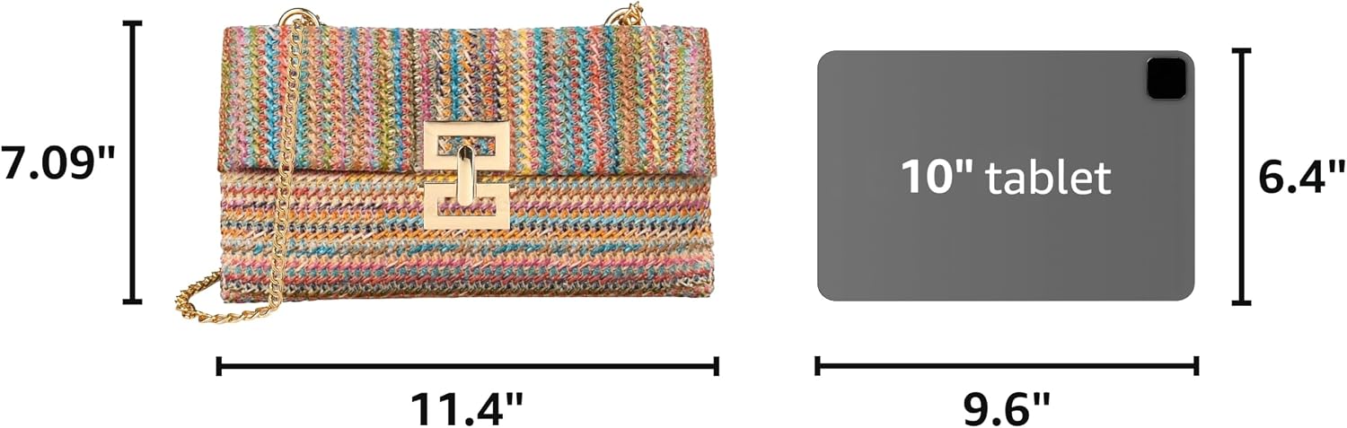 Straw Chain Clutch Purses for Women Ladies Woven Envelope Handbag Shoulder Crossbody Beach Bag | Straw Chain