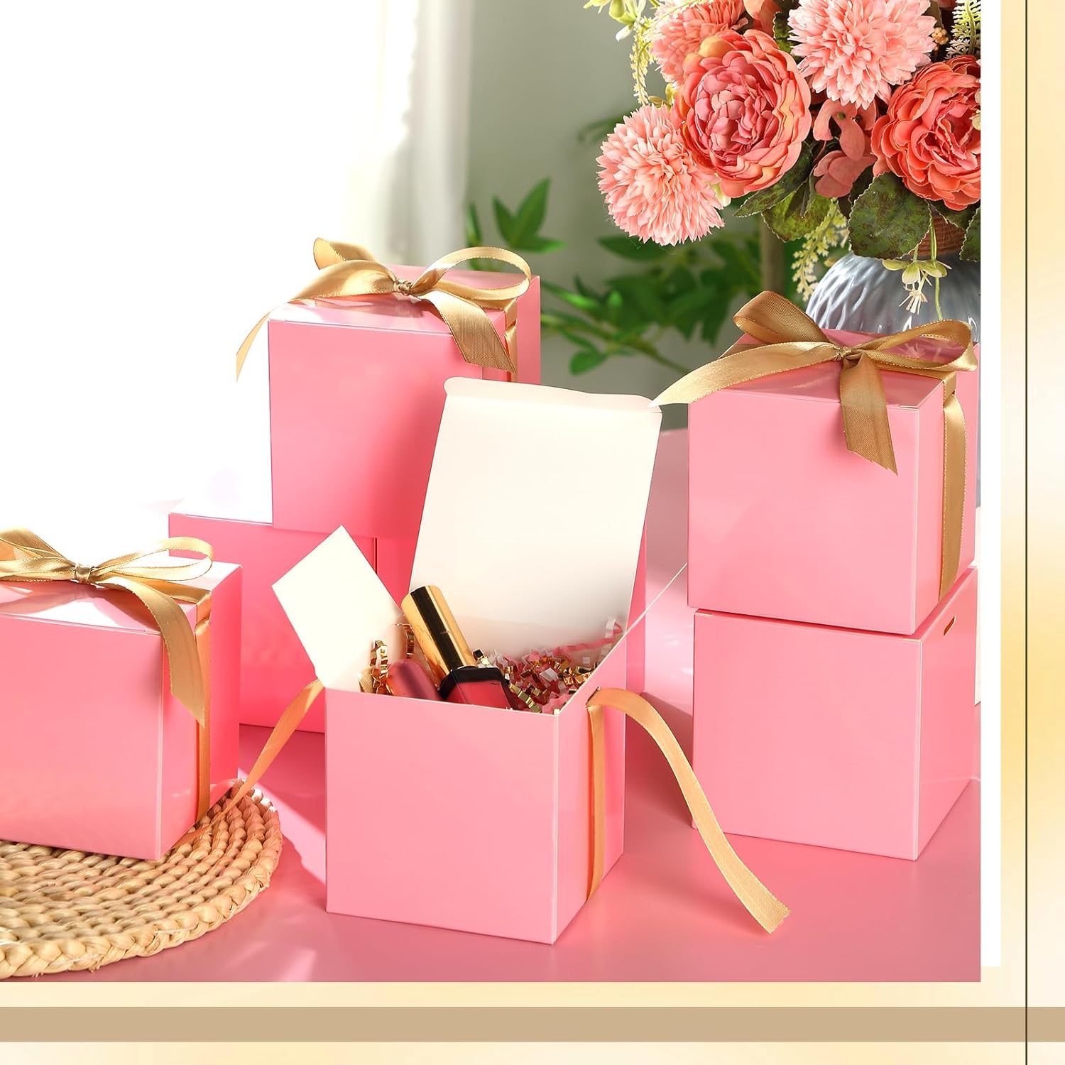48 Pcs Wedding Gift Boxes with Ribbon Small Party Favor Boxes with Lids Mini Treat Candy Container for Easter Party Birthday and More(Pink,4 Inch) - Image 4
