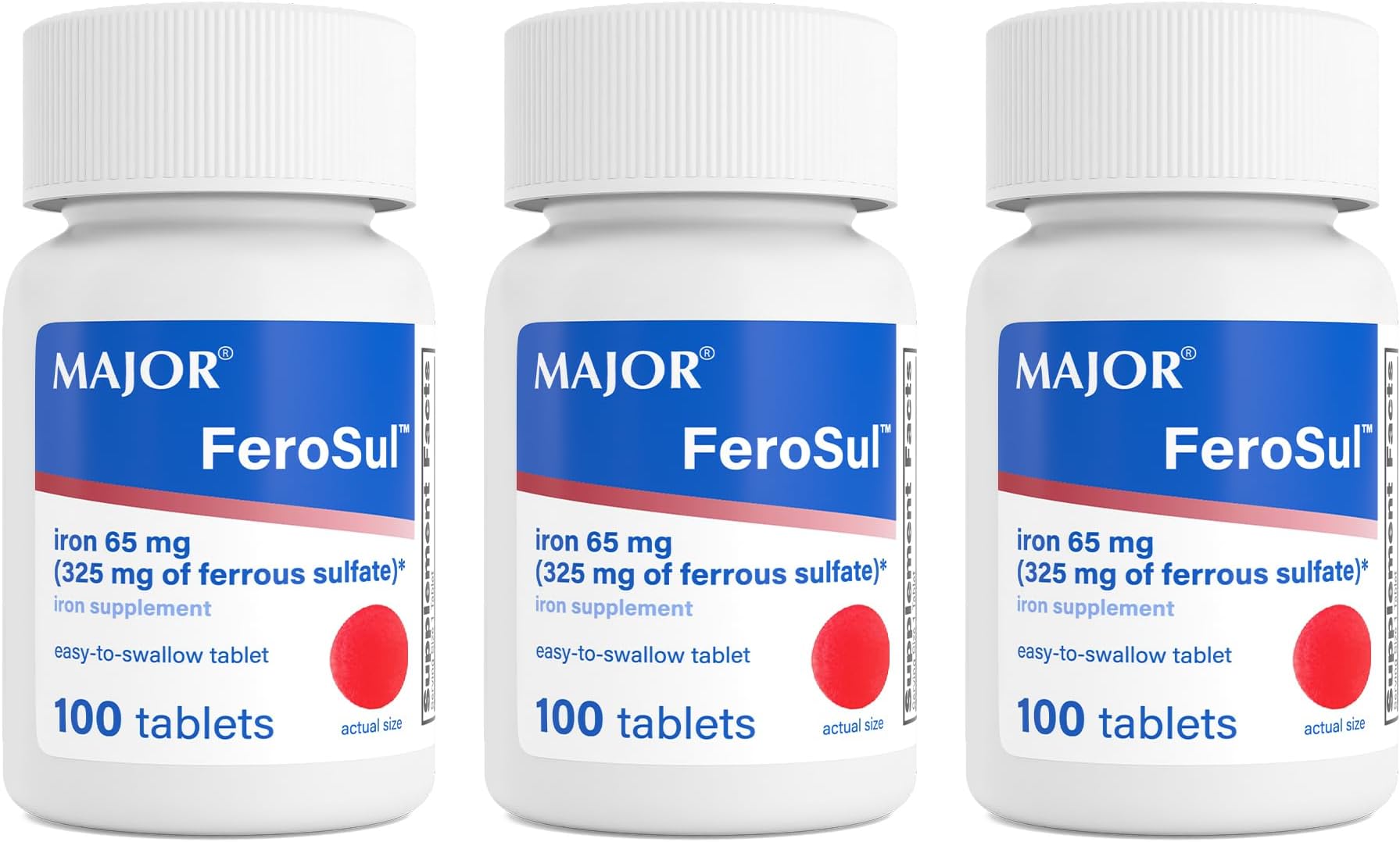 Ferosul - Ferrous Sulfate 325mg Tablets with 65mg of Elemental Iron - Iron Supplement for Women, Men - Red - 100 Count (3 Pack)