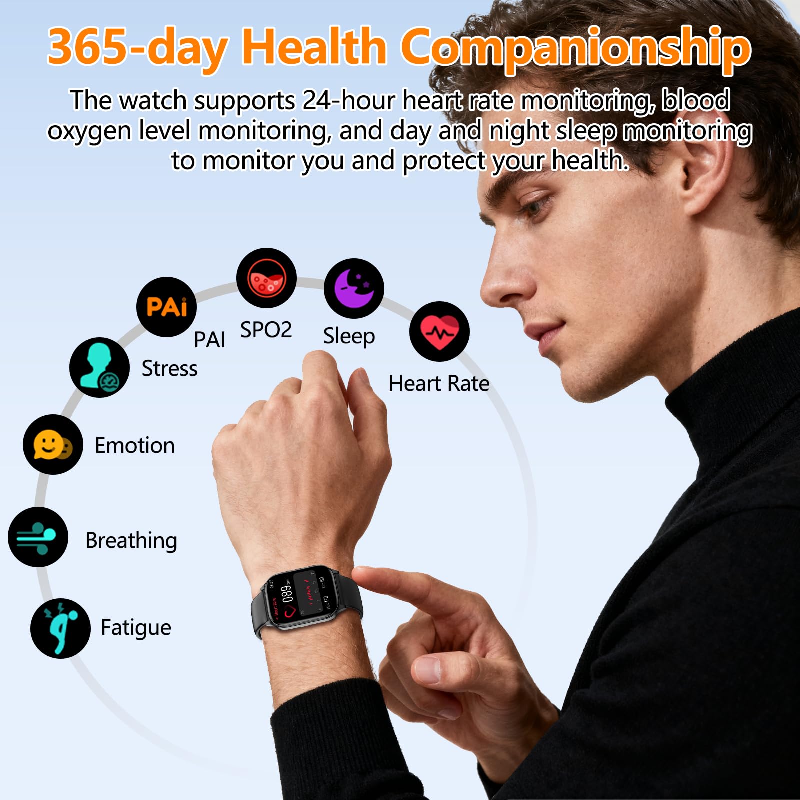 Smart Watch for Women Men with Text and Call, 2025 New AI Smartwatches with Heart Rate/SpO2/Sleep/Stress Monitor, 100+ Sports Modes, GPS Fitness Watches Compatible with iOS/Android (GPS, Black)