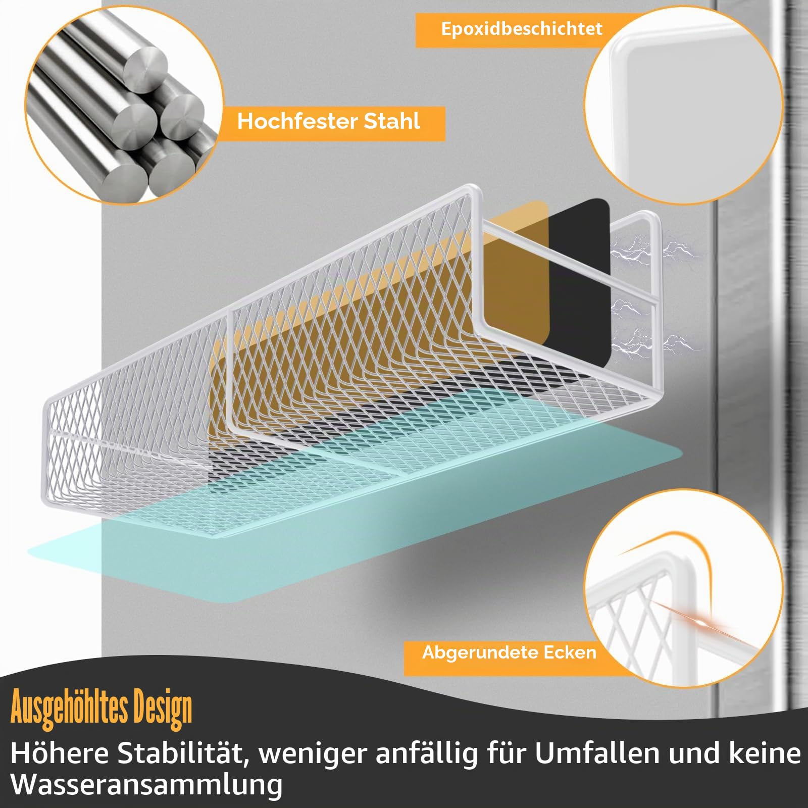 DTUQYX Magnetablage für Gewürz Kühlschrank, 7 Metall-Fach, Tragbarer Organizer, Hakenablage, Halter für Papierhandtücher, Küchenutensilien und Schneidebrett, weiß