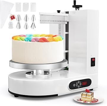 PYY Electric Cake Decorating Machine - 4-12 Inch Automatic Cream Spreading, 60-320 RPM with Graduated Scrapers, for Home, Baking Studio,and Commercial Kitchen, White