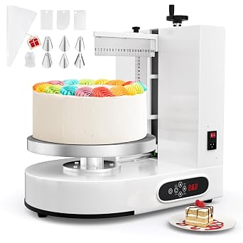 PYY Electric Cake Decorating Machine - 4-12 Inch Automatic Cream Spreading, 60-320 RPM with Graduated Scrapers, for Home, Baking Studio,and Commercial Kitchen, White