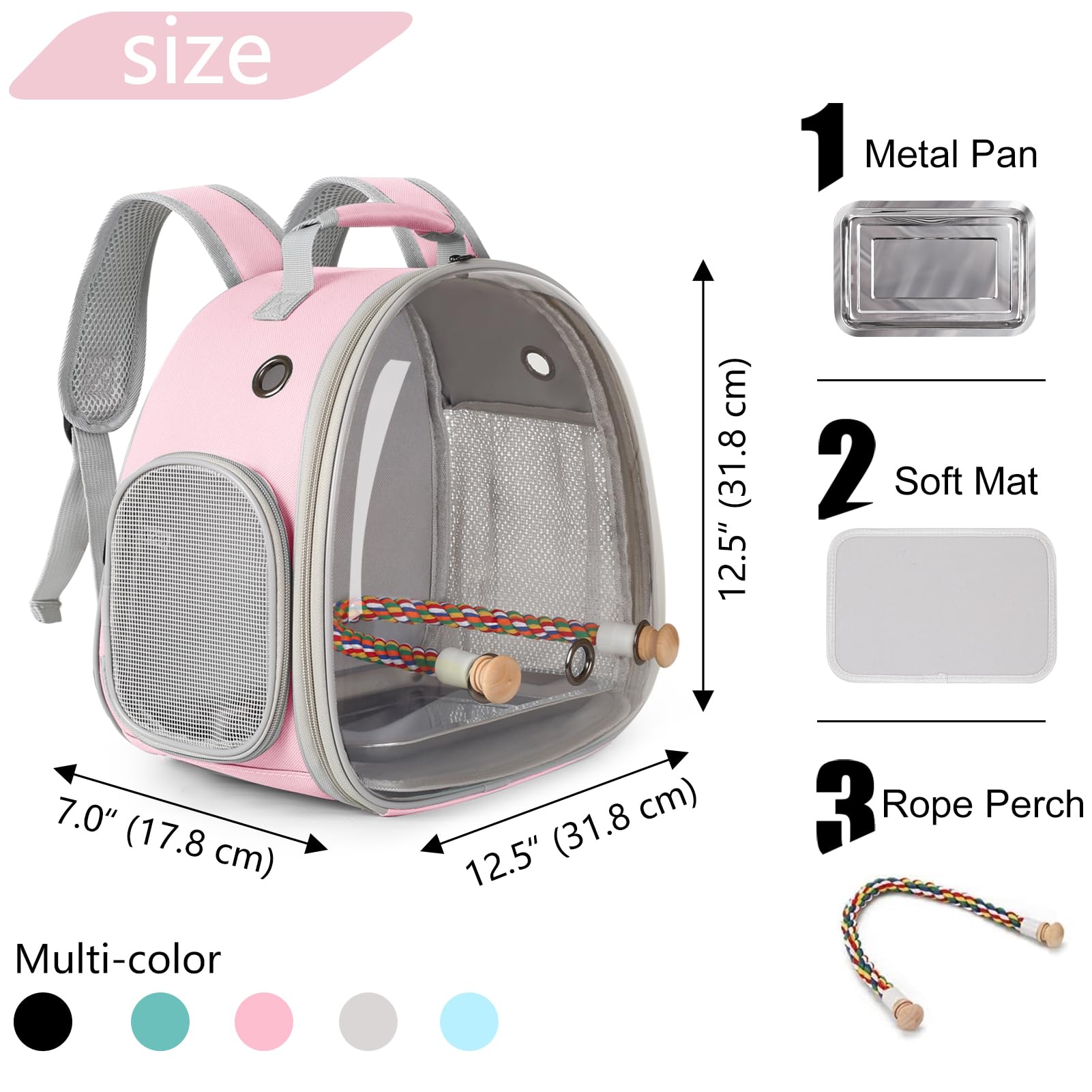 Mochila de viaje para pájaros pequeños, mochila para transportar mochila con bandeja de metal, soporte para periquitos, cacatúas, periquitos, veterinarios, bolsa de libros (rosa)