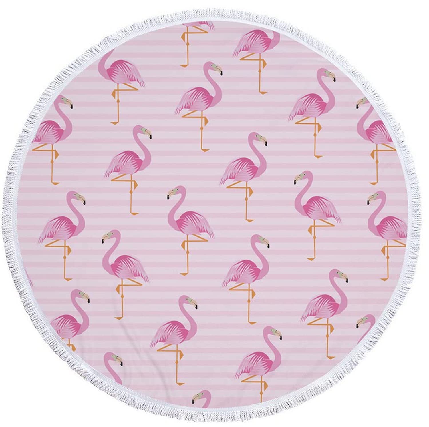 SKEIDO Round Beach Towel Blanket – Pink Flamingo Large Terry Beach Roundie Circle Picnic Carpet Yoga Mat With Fringe 150 * 150cm