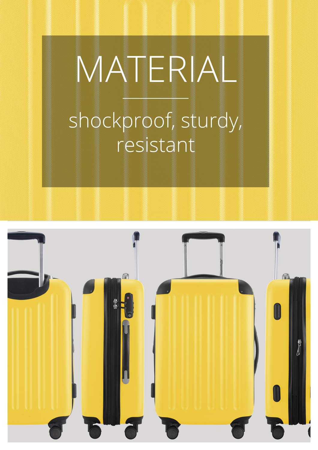 HAUPTSTADTKOFFER - SPREE - Bagaglio a mano, Valigia rigida, Trolley espandibile, 4 ruote doppie, TSA, 55 cm, 42 litri, Giallo