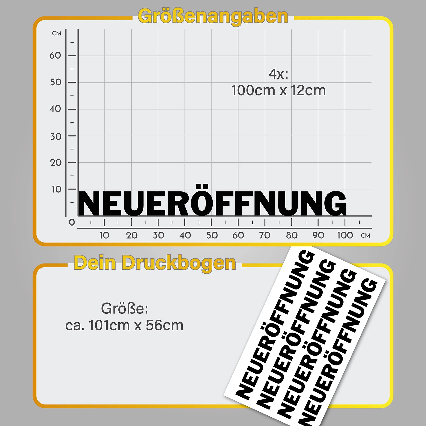 Finest Folia 4X Neueröffnung Schriftzug Set Aufkleber für Schaufenster Laden Geschäft Fenster Sticker Werbung selbstklebend wetterfest KX046 (Motiv 01, Gold Metallic)