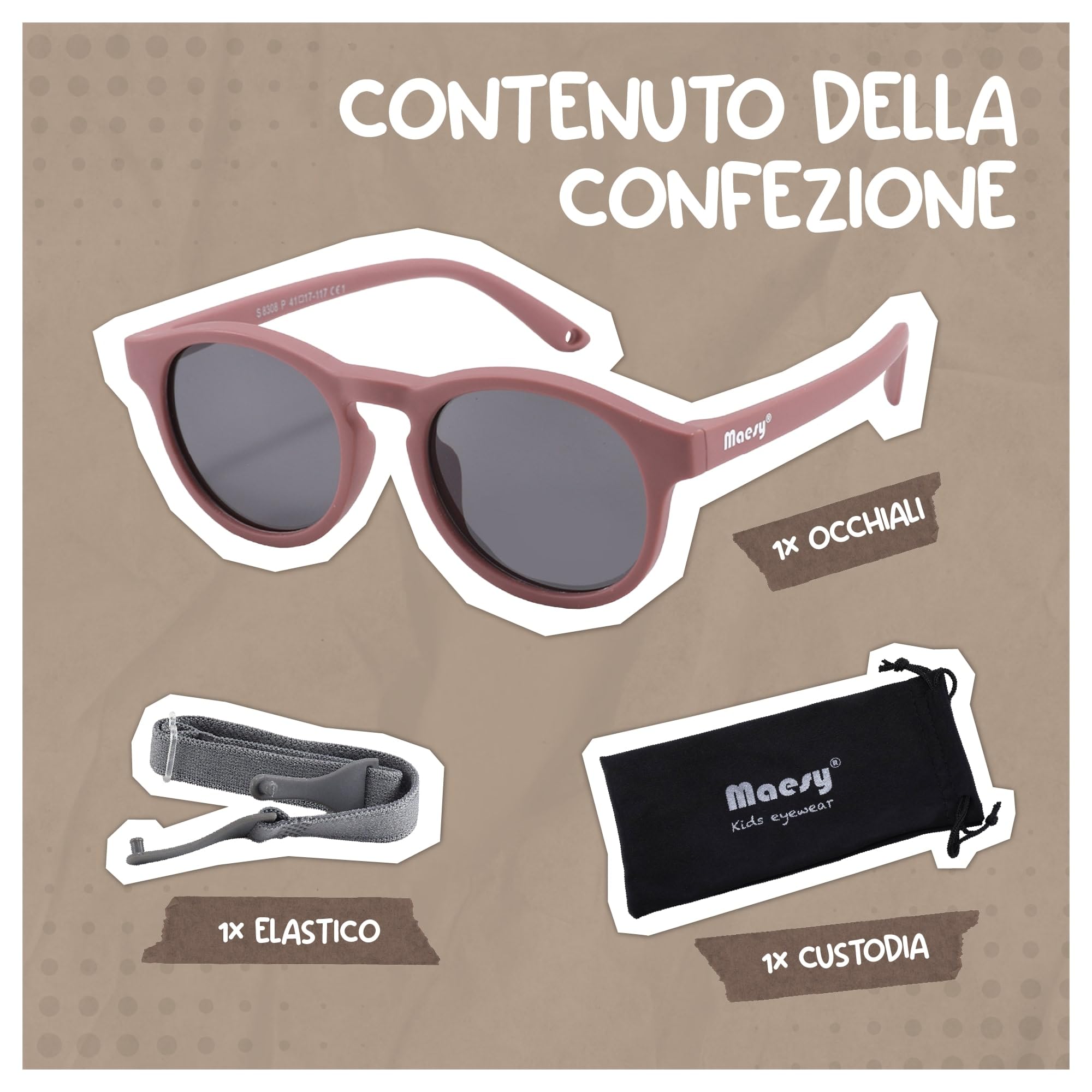 Occhiali da Sole per Bambina, 1-3 Anni, Protezione Polarizzata UV400, Montatura Flessibile e Pieghevole, Cinturino Elastico Regolabile, Occhiali da Sole Sicuri e Comodi per Bambino, Bowi