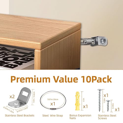 Miniatura 3 de Anclajes de muebles (10 juegos) para anclaje de pared para muebles y prueba de bebés, anclajes de pared para armarios a prueba de bebés, correas de