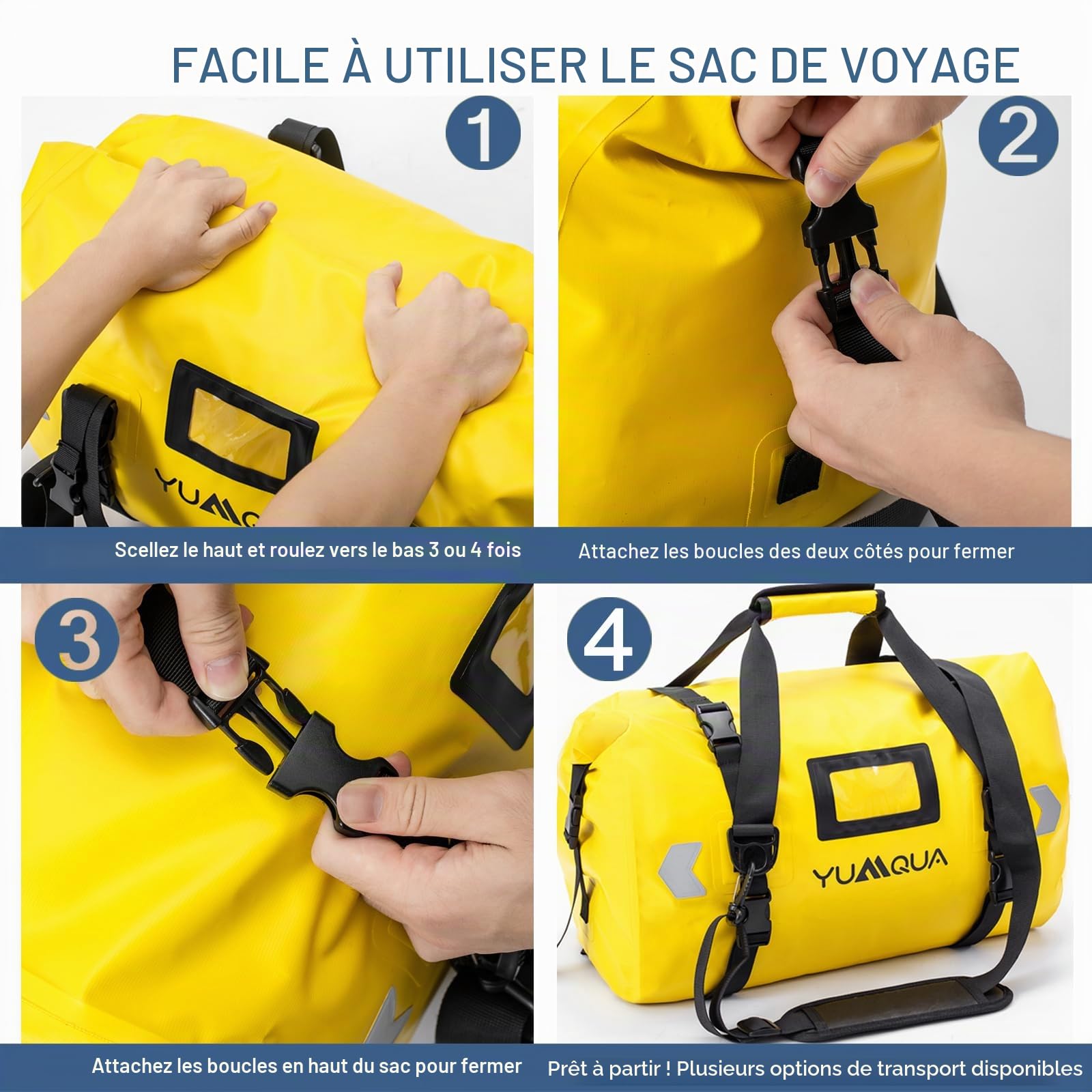 YUMQUA Sac de Sport et Voyage Étanche - Grand Sac à Dos 40L Pour Moto, Bateau, Camping - Jaune
