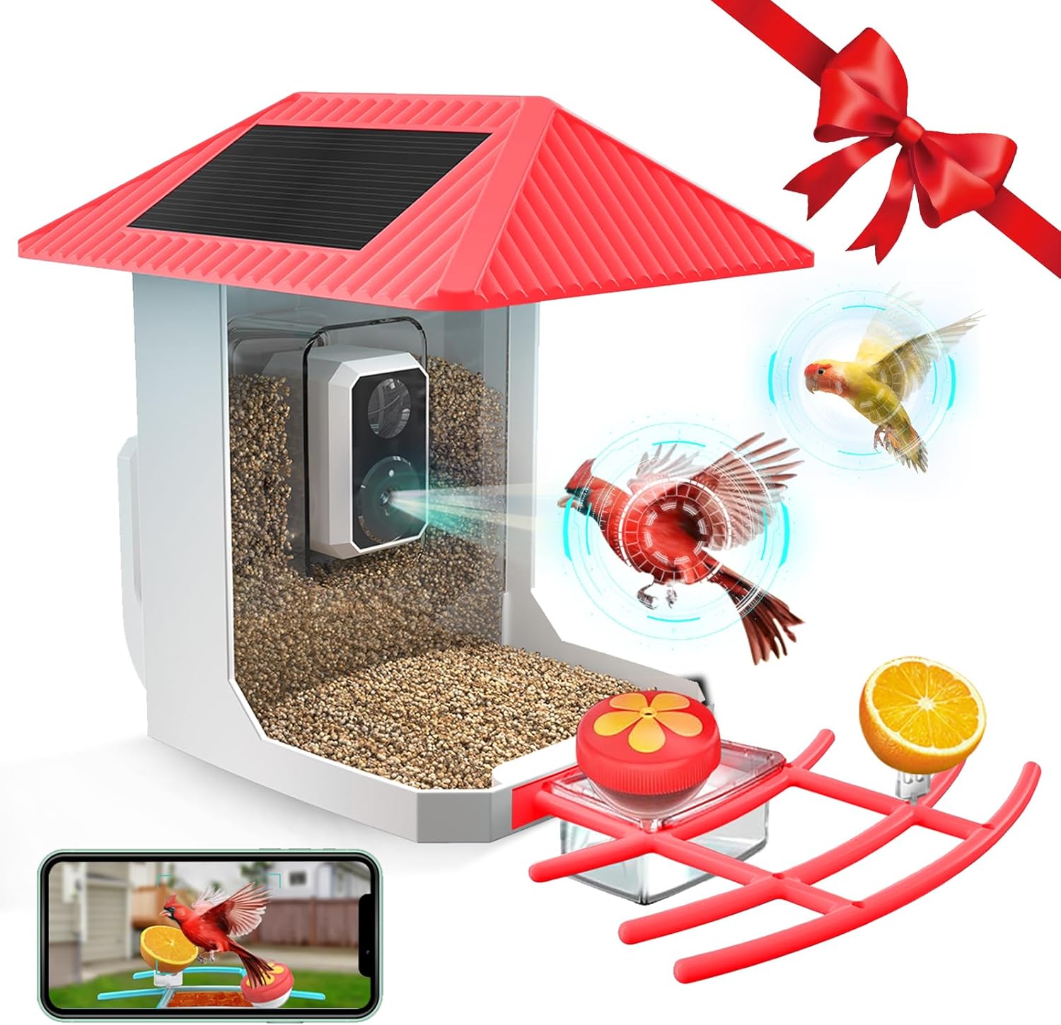 2K Smart Bird Feeder with Camera, 2.5L Ai Smart Bird House for Outdoors with Solar Powered, Live View, Instant Arrival Alerts, Capture Video, Instant Arrival Alerts, 2.4/5Ghz,Present for Parents