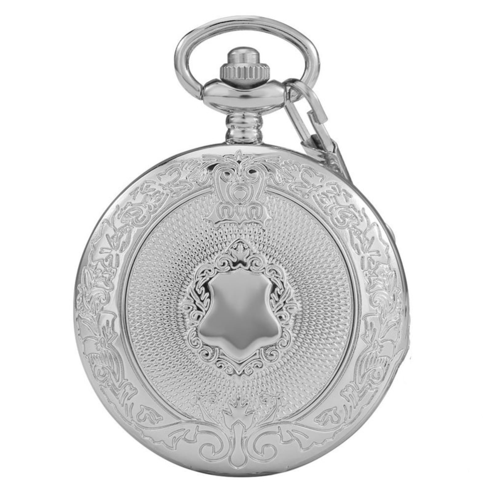Orologio da tasca al quarzo con scudo, orologio da tasca da uomo, numeri romani, catena, regalo