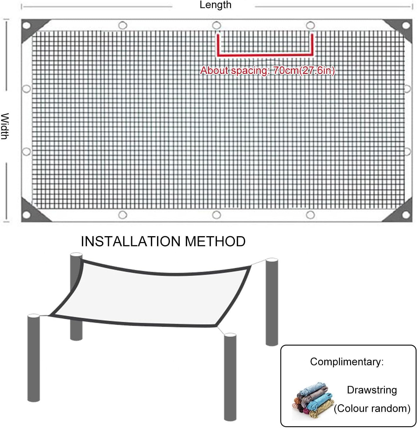 Shade Netting for Garden,Shade Cloth for Plants,White Shade Sail,90% Sunblock Shade Net,Shade Mesh Tarp With Grommets,Balcony Privacy Netting,Breathable/Anti-uv Awning,White-3×11m(9.8*36.1ft)