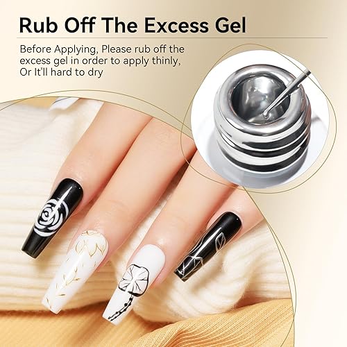 Miniatura 7 de MIZHSE Juego de esmalte de uñas con revestimiento de gel, pintura de gel dorada con purpurina para uñas, diseño de uñas en remolino, pintura de