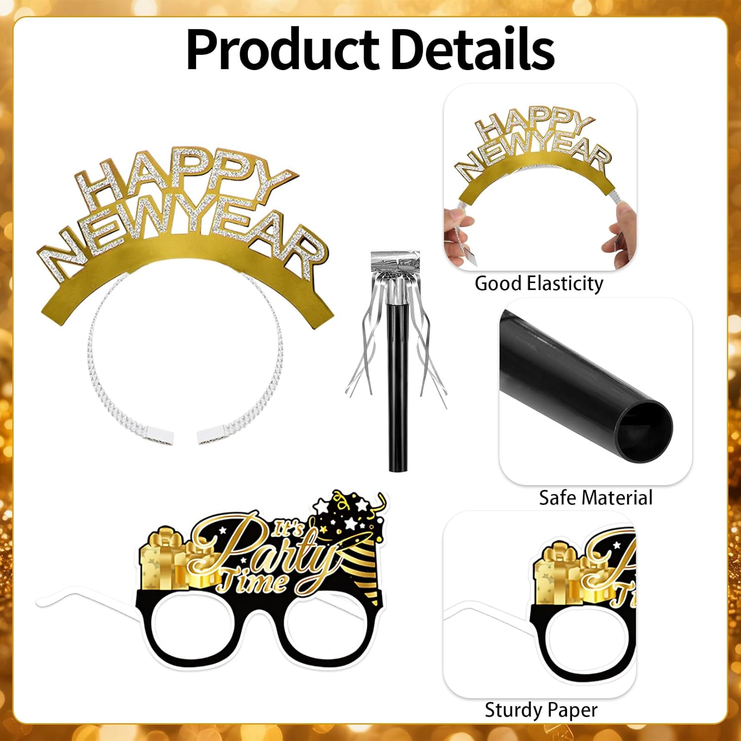 Openfly 36Pcs New Years Eve Party Supplies 2026 Happy New Year Hats Headband Tiara Noise Makers Paper Glasses Party Favors - Image 6