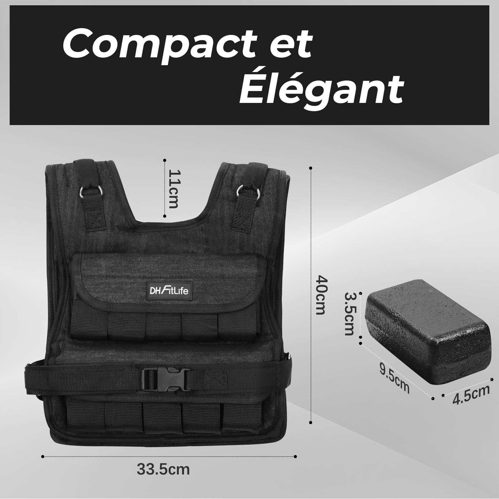 DH FitLife Gilet Lesté Réglable 10kg/20kg, Veste de Course Compacte