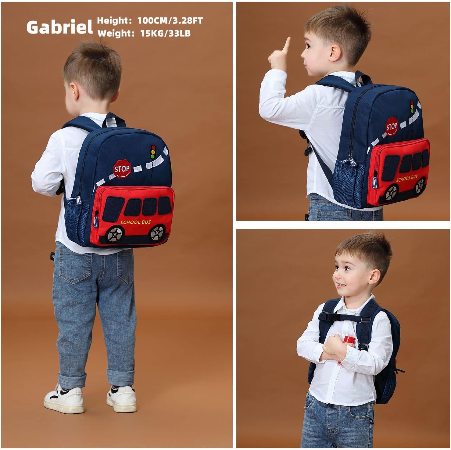 willikiva Car Dinosaur Kids Toddler Backpack for Boys and Girls Children Waterproof Preschool Bag(Red Scool Bus) - Image 2