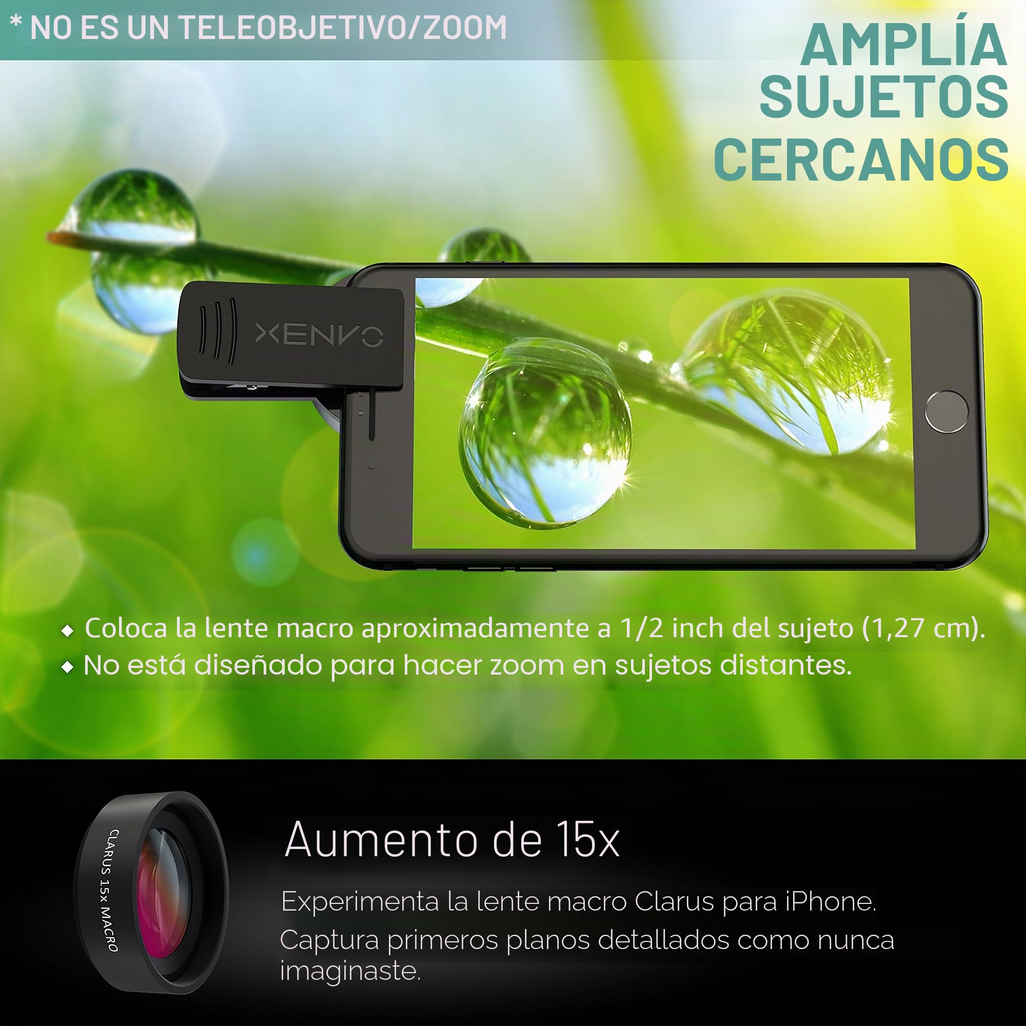 Xenvo Pro - Kit de Lentes para iPhone, Samsung, Pixel, Macro y Gran Angular con luz LED y Estuche de Viaje Negro