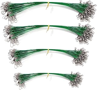 Cable del Líder de Pesca de Acero Líderes de Traza de Alambre de Pesca con Giratorios y Broches de Presión Múltiples Tamaños de Diferentes Líneas de Alambre Anti-Mordedura 15cm 20cm 25cm 30cm