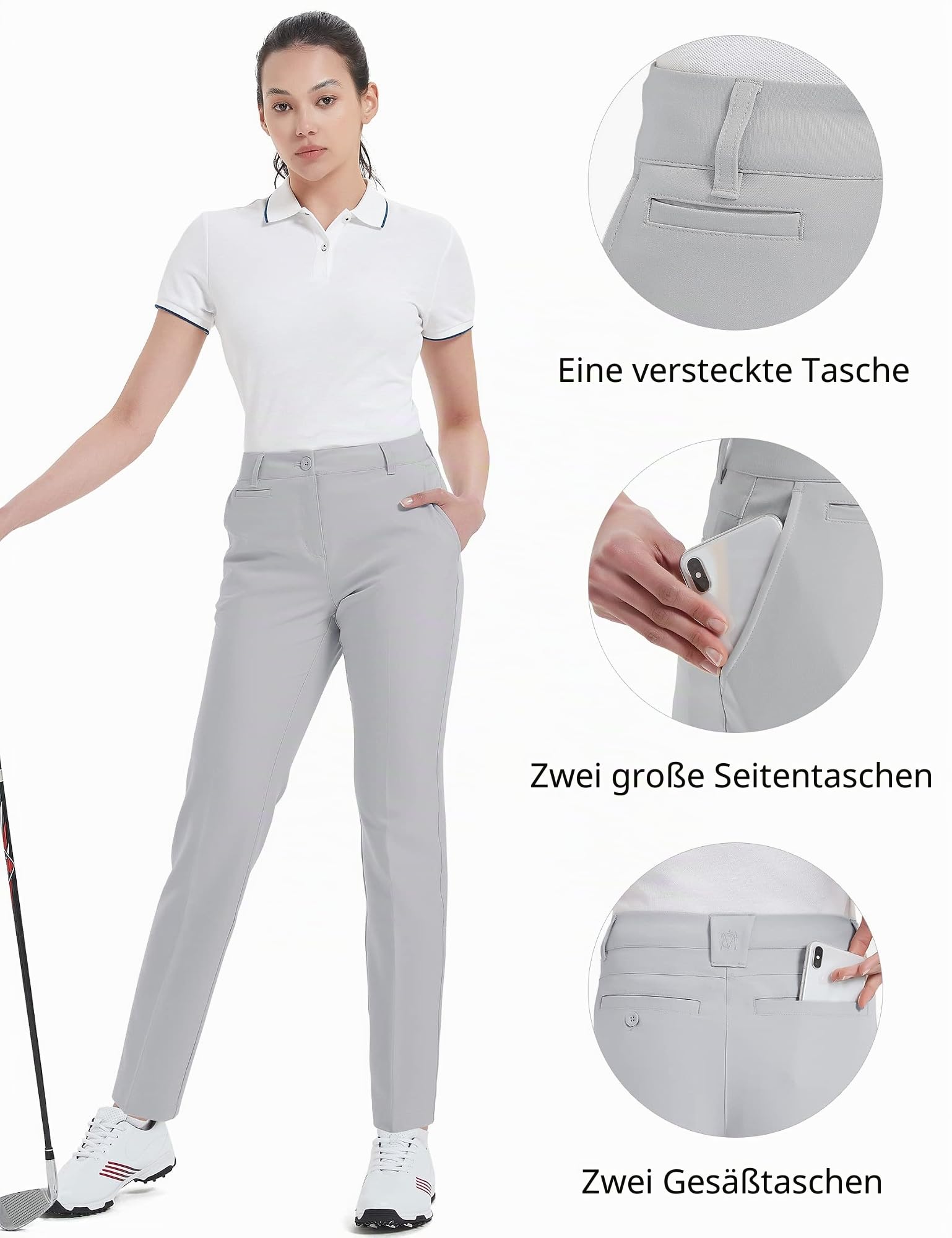 Damen-Golfhose, Stretch, gerade, leicht, atmungsaktiv, Twill - Grau - 36