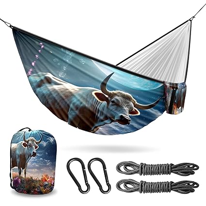 Vigetue Camping Hammock Double & Single Portable Hammocks with 2 Tree Straps, Great for Hiking,Backpacking,Hunting,Outdoor,Beach,Camping, Cow (13)