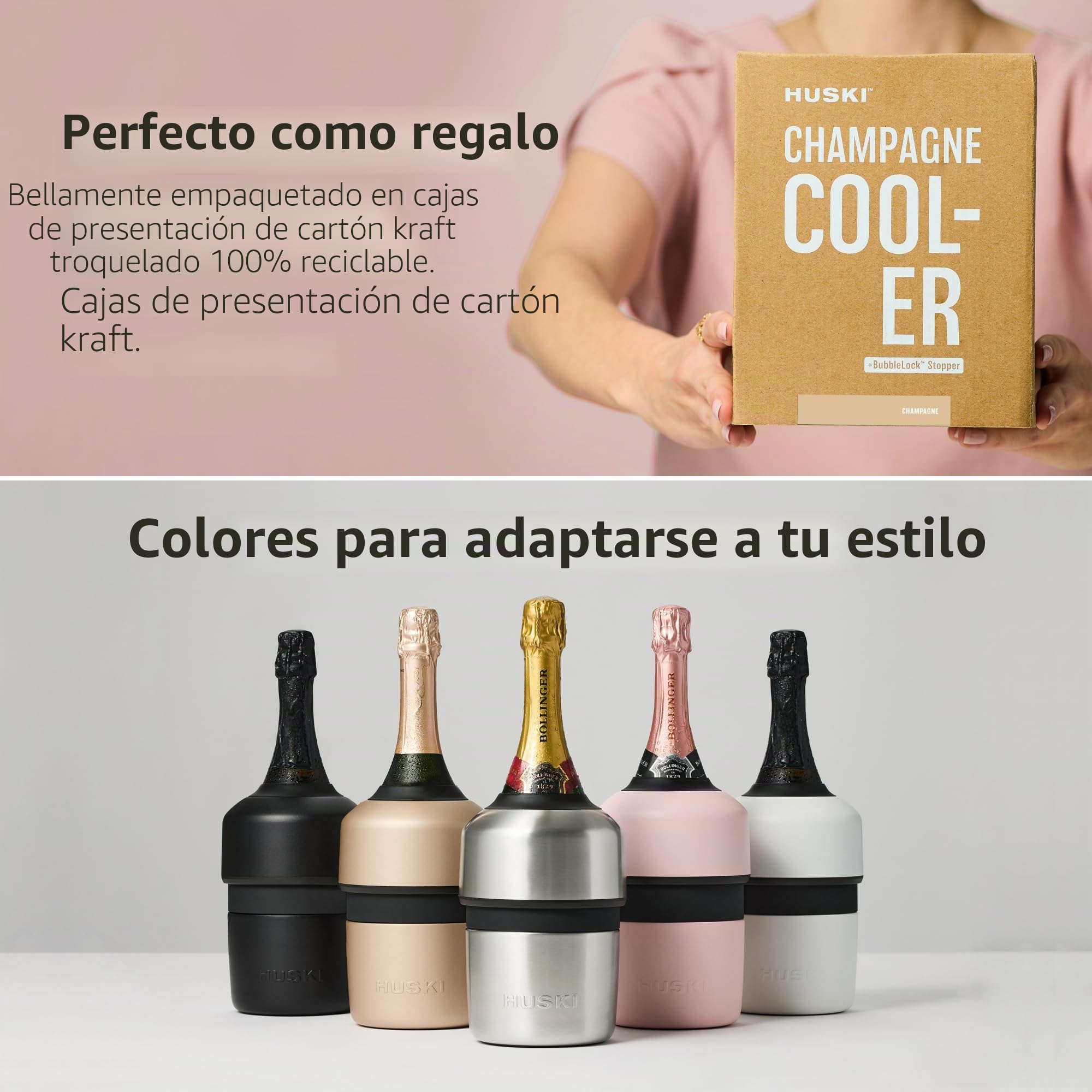 Huski Enfriador de champán | NUEVO | Diseño galardonado sin hielo con tapón de botella desmontable | Mantiene el vino frío hasta 6 horas | Se adapta a la mayoría de botellas de champán, Prosecco y