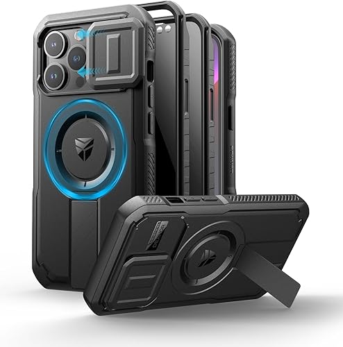 Vista 20 de Dexnor - Funda para iPhone 14 Pro Max con tapa deslizante para cámara, soporte ajustable y protector de pantalla integrado, carcasa magnética Negro