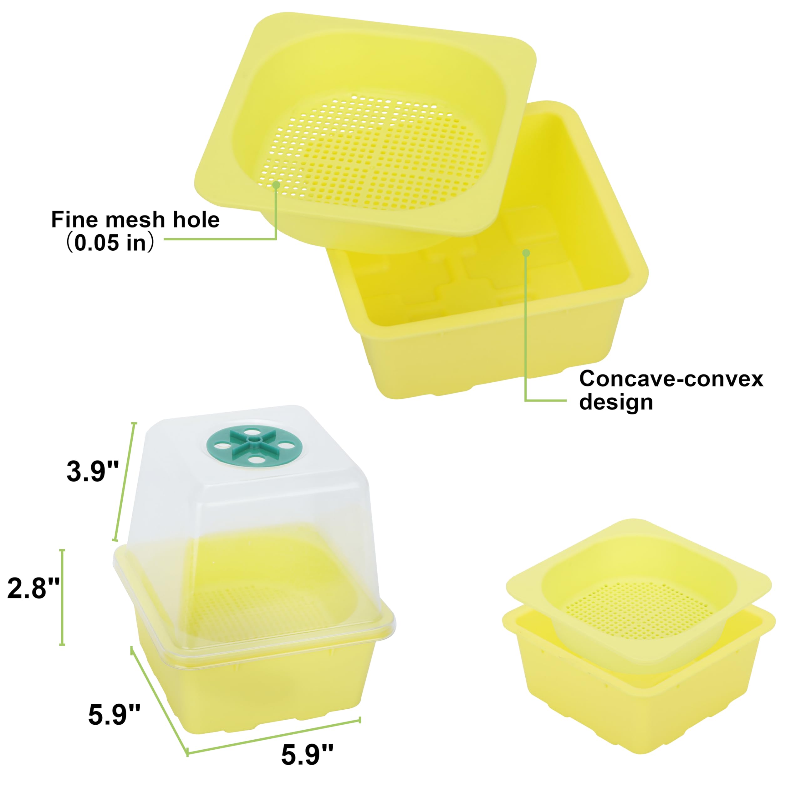 LUVCOSY 6 bandejas de cultivo de brotes de brócoli, bandeja de germinación Microgreen, kit de inicio de semillas reutilizable sin BPA con cúpula de humedad de plástico para brócoli saludable, afalfa,