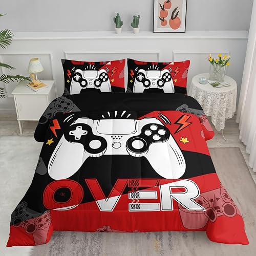 Axolotl Gamer Comforter Set Full, 3Pcs Gaming Gamepad Beddin