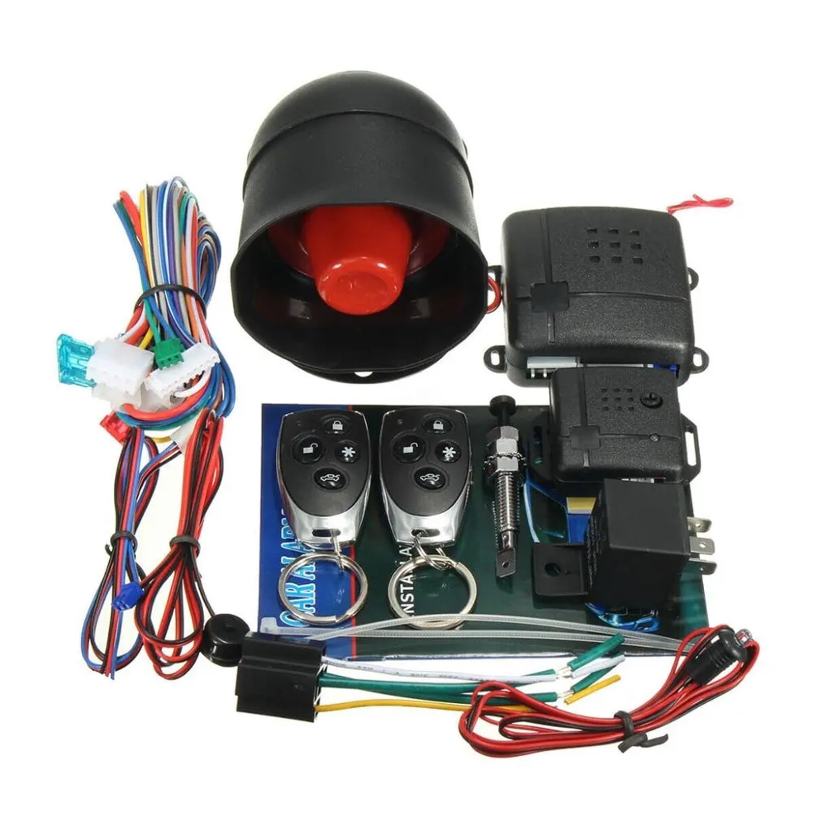 Sistema de Alarma Universal for Coche 1 vía, Sistema Seguridad protección, Sirena Entrada sin Llave, 2 alarmas antirrobo con Control Remoto