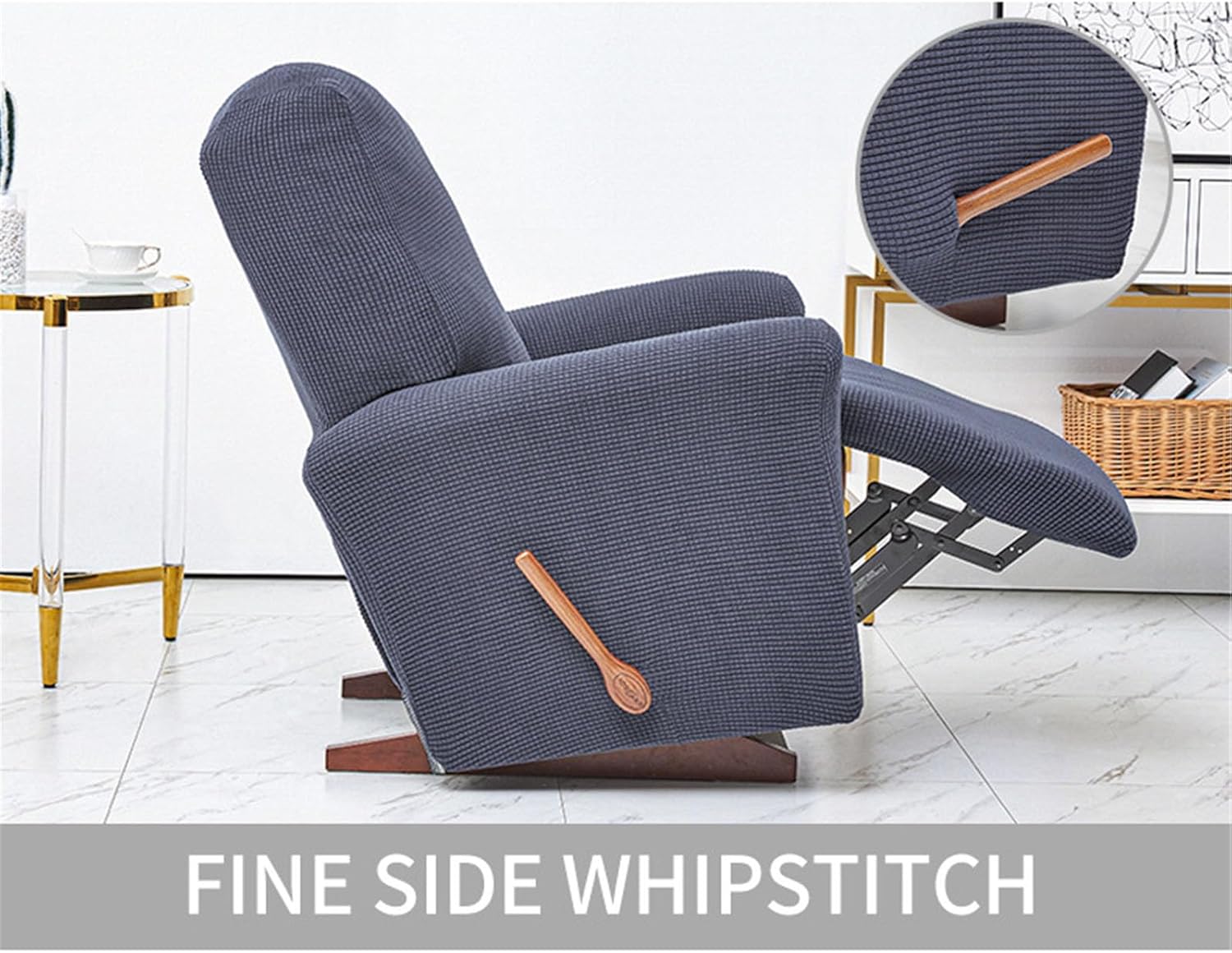 Recliner Slipcover, Solid Color Jacquard Stretch Reclining Chair Slipcovers 4-Pieces LazyBoy Covers Furniture Protector for Recliner with Pocket Sofa Couch Chair Cover (Gold)