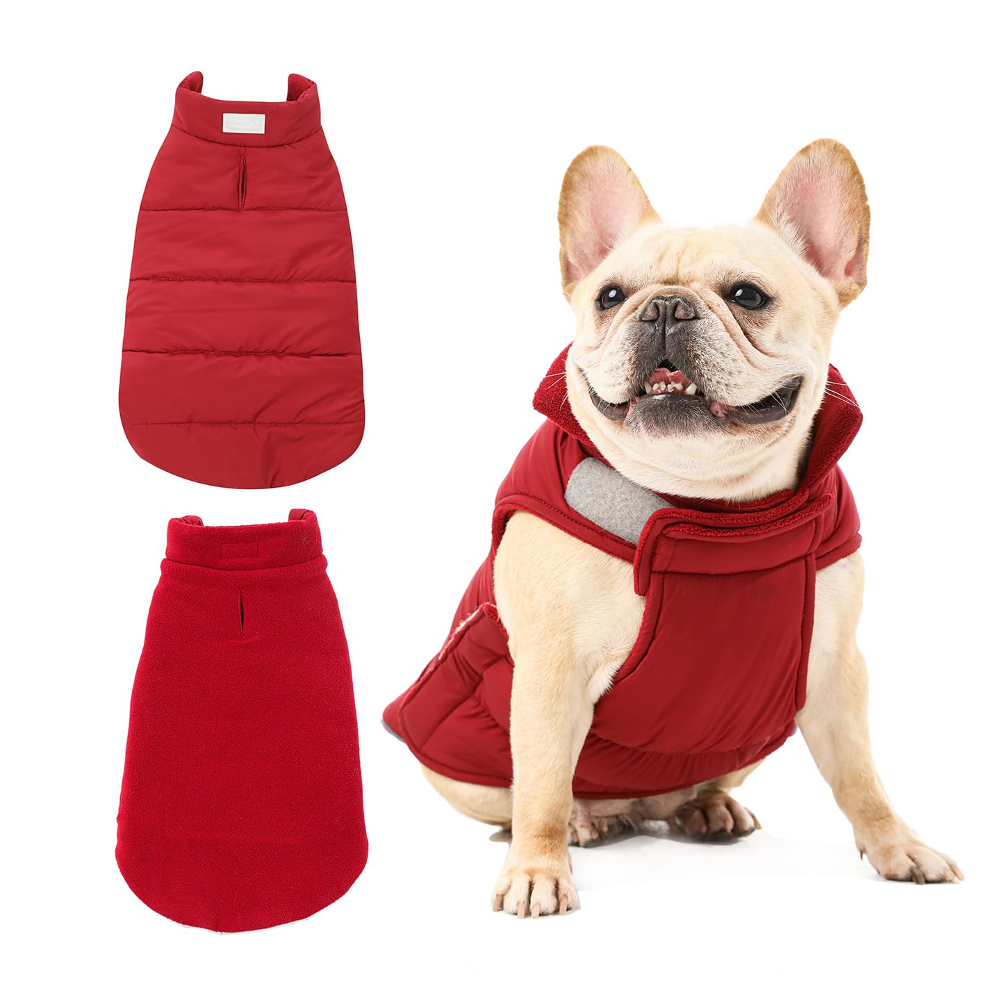 BICOPET Dog Coats for Small, Large Dogs Winter Waterproof, Reversible Dog Jackets, Reflective Adjustable Pet Snowsuit Clothes Turtleneck Fleece Vest for Medium Dogs Puffer Jacket-Red, L — image 1