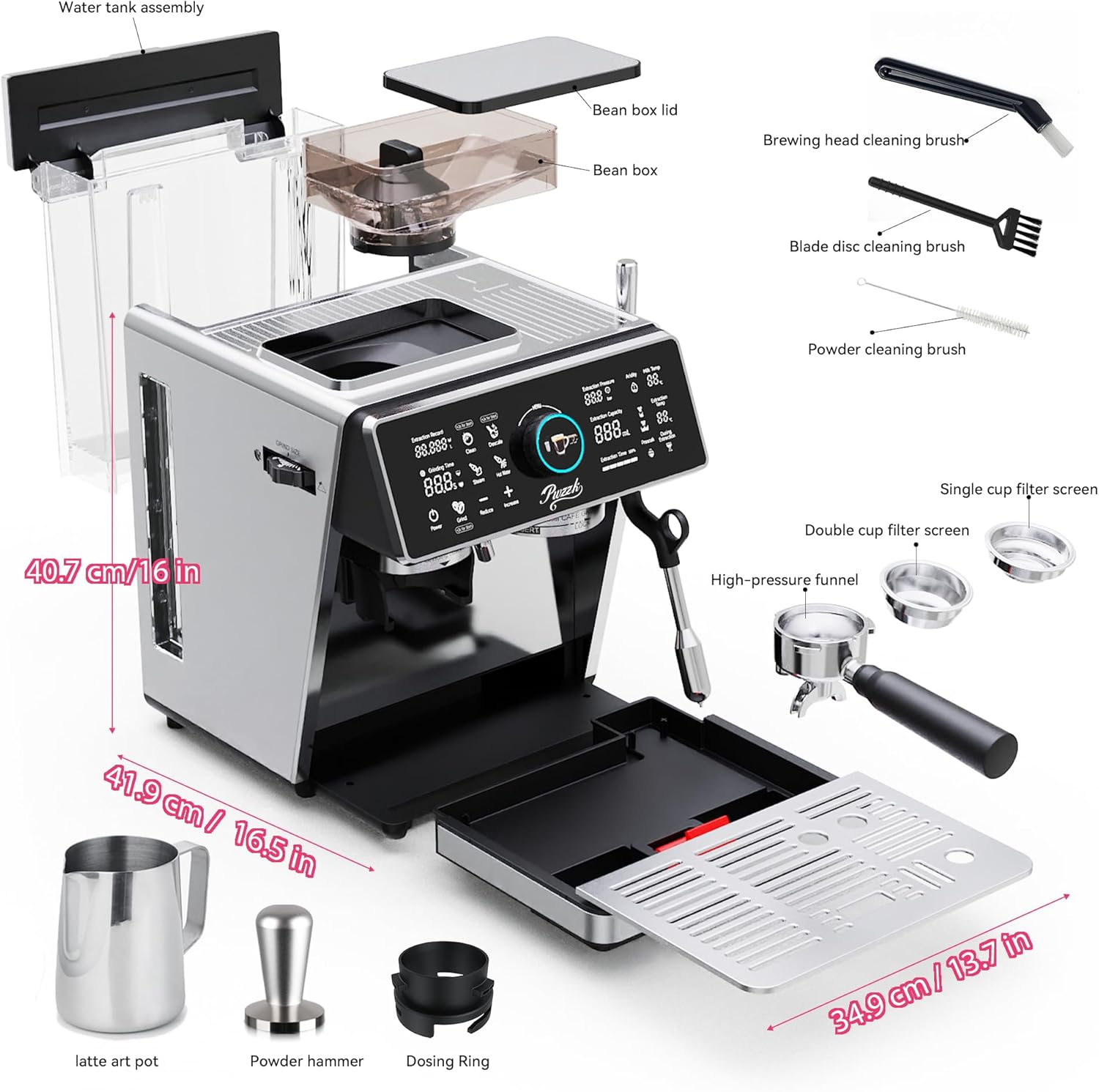 Dual Boiler Semi-Automatic Espresso Machine with Built-in Grinder, 58mm Portafilter, TFT Display & Milk Frother Steam Wand – Professional Coffee Maker for Home Barista - Image 3