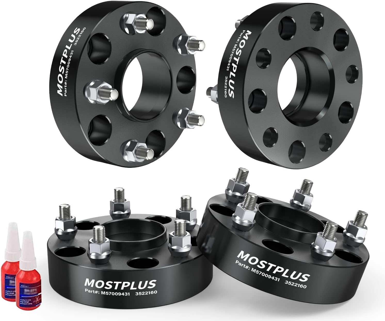 MOSTPLUS 5x5 Wheel Spacers 5x127mm, 1.5" Thickness 5 Lug 71.5mm CB, 1/2" x20 Studs Compatible with Jeep Wrangler JK Grand Cherokee WJ WK Commander XK (Set of 4)(Black)