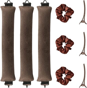 Heatless Blowout Curls Curling Overnight - 3Pcs Brown Lazy Curlers DIY Styling Tool with Hairbands Hairpins for Curl Rods/Soft Long Fabric Women Curling Rod Tools for All Hair
