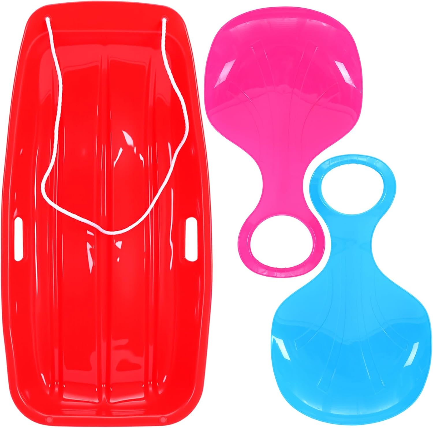 3 Pcs Plastic Snow Sleds 35 Inch for Flexible Adults Winter Cold-Resistant Toboggan Sled Board with Pull Rope Handles for Downhill Sledding Sleigh Sand Board Sleigh Winter Skiing Outdoor