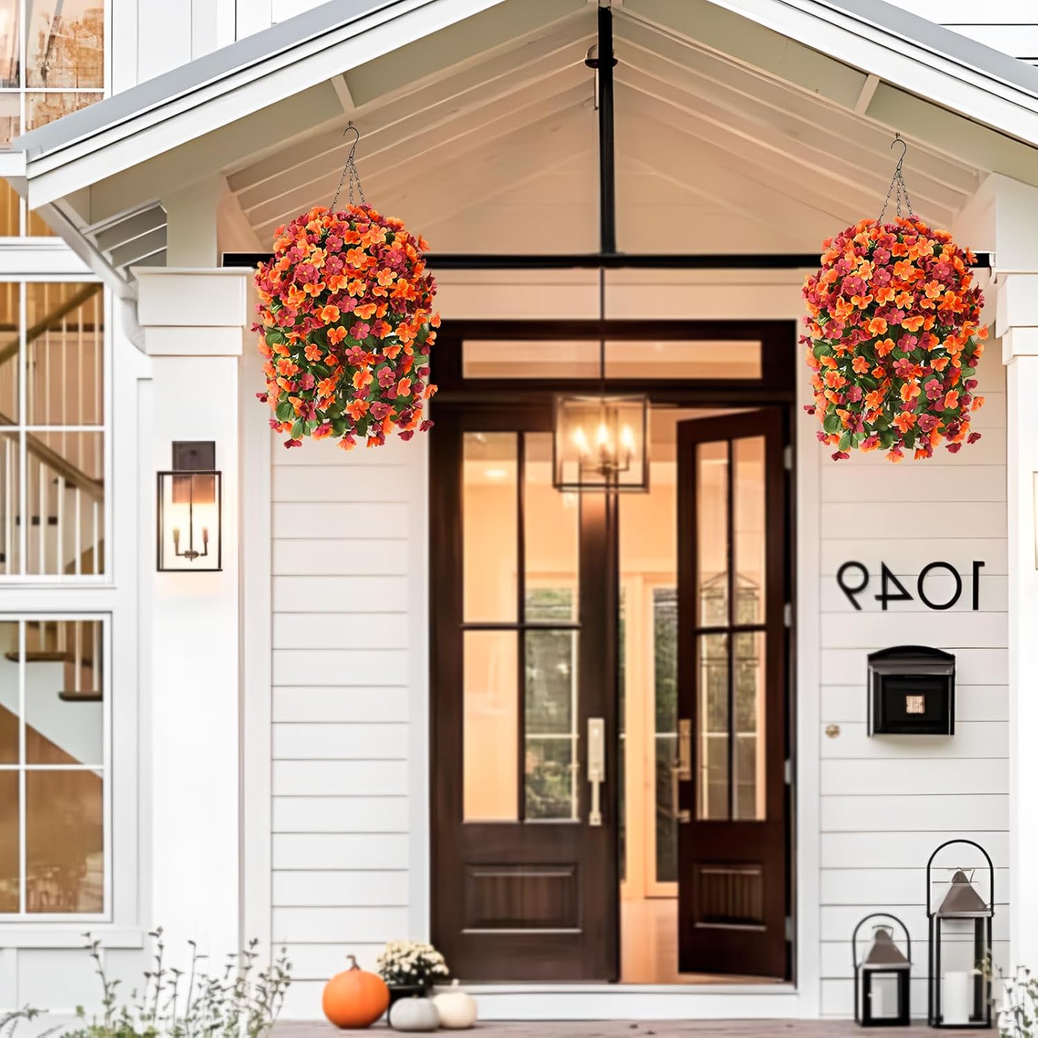 Artificial Fake Hanging Plants Flowers Basket for Fall Autumn Outdoor Decoration,Faux Silk Begonia in Planter UV Resistant Realistic for Outside Home Porch Patio Balcony Yard Decor - Image 4