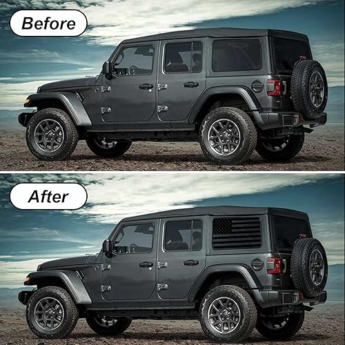 Miniatura 2 de Calcomanías de vinilo precortadas con la bandera estadounidense para Jeep Wrangler JL JLU 2018 2019 2020 2021 2022 2023 (1 par, negro mate)