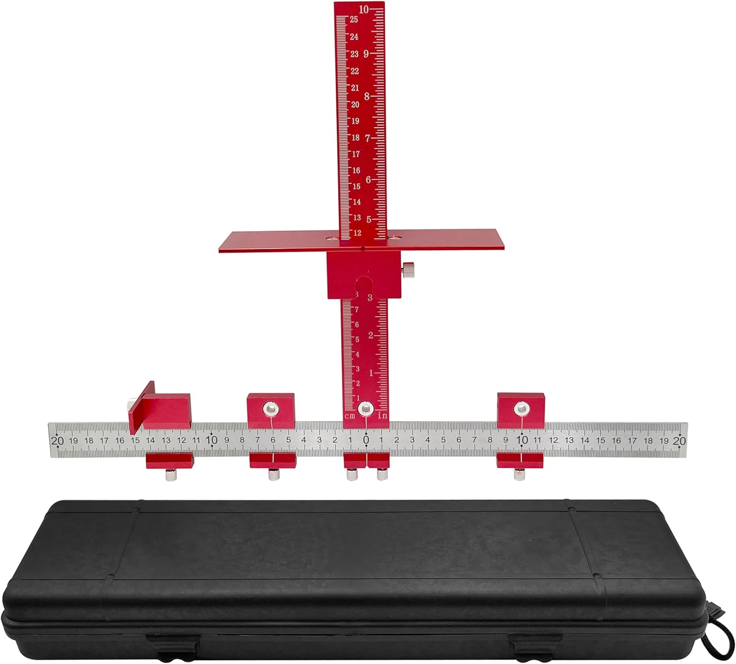 ShineUs Cabinet Hardware Jig Tool，for Handles and Knobs Drawer Guide Jig on Doors and Drawer Fronts - Red All Aluminum Box