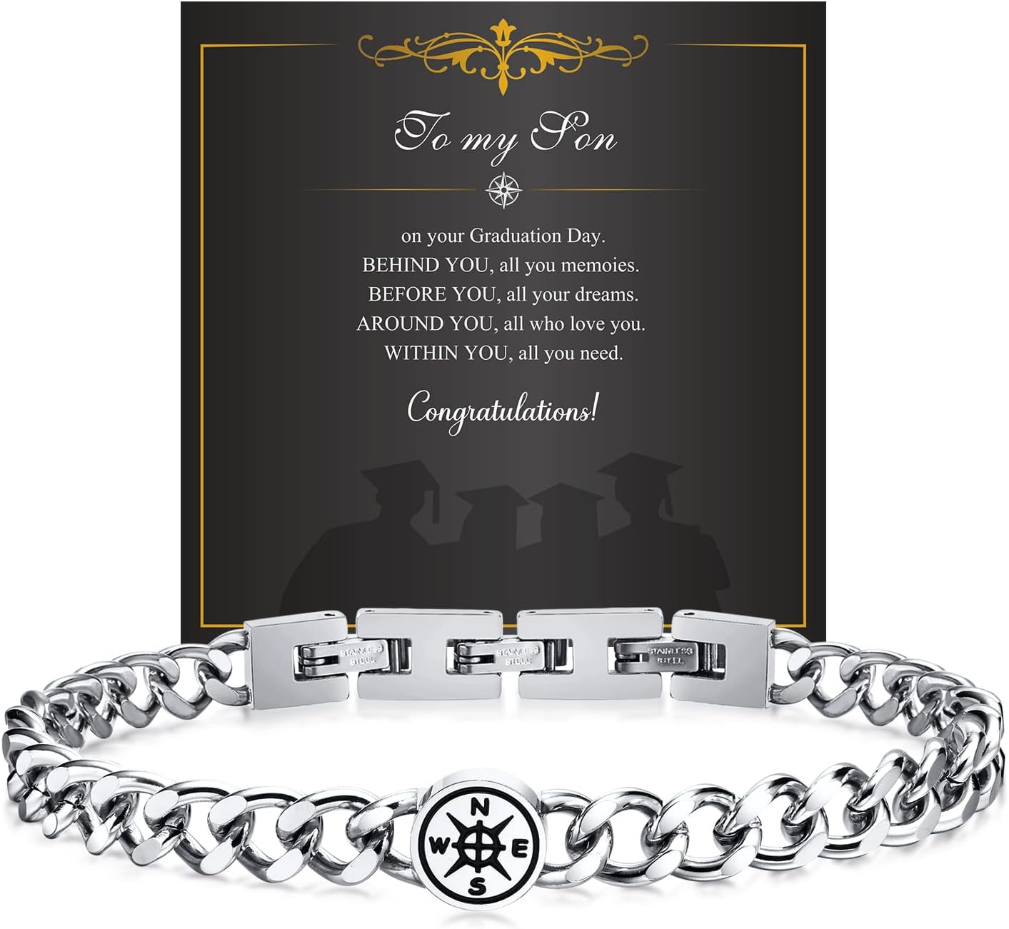 VNOX Graduation Gifts For Him 2026 | Inspirational Handmade Mens Compass Beads Bracelet Gift for Son Boyfriend Borther| Class Of 2026 High School College Graduation Gift For Him