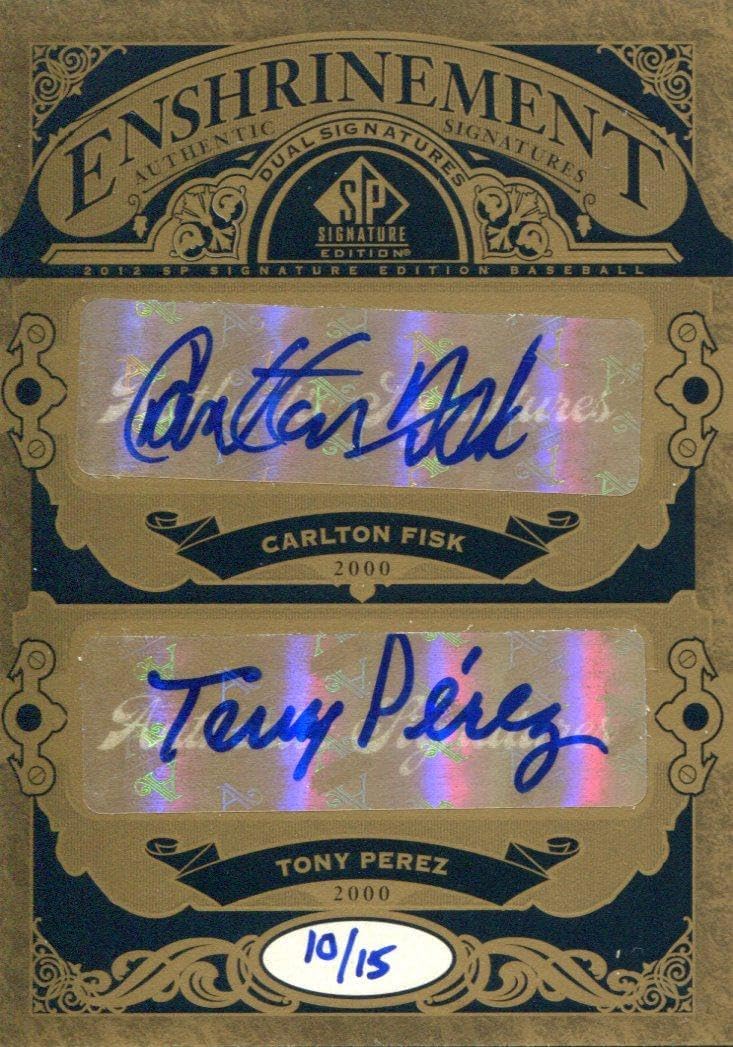 Carlton Fisk & Tony Perez Autographed 2012 Upper Deck Enshrinement Card - Baseball Slabbed Autographed Cards