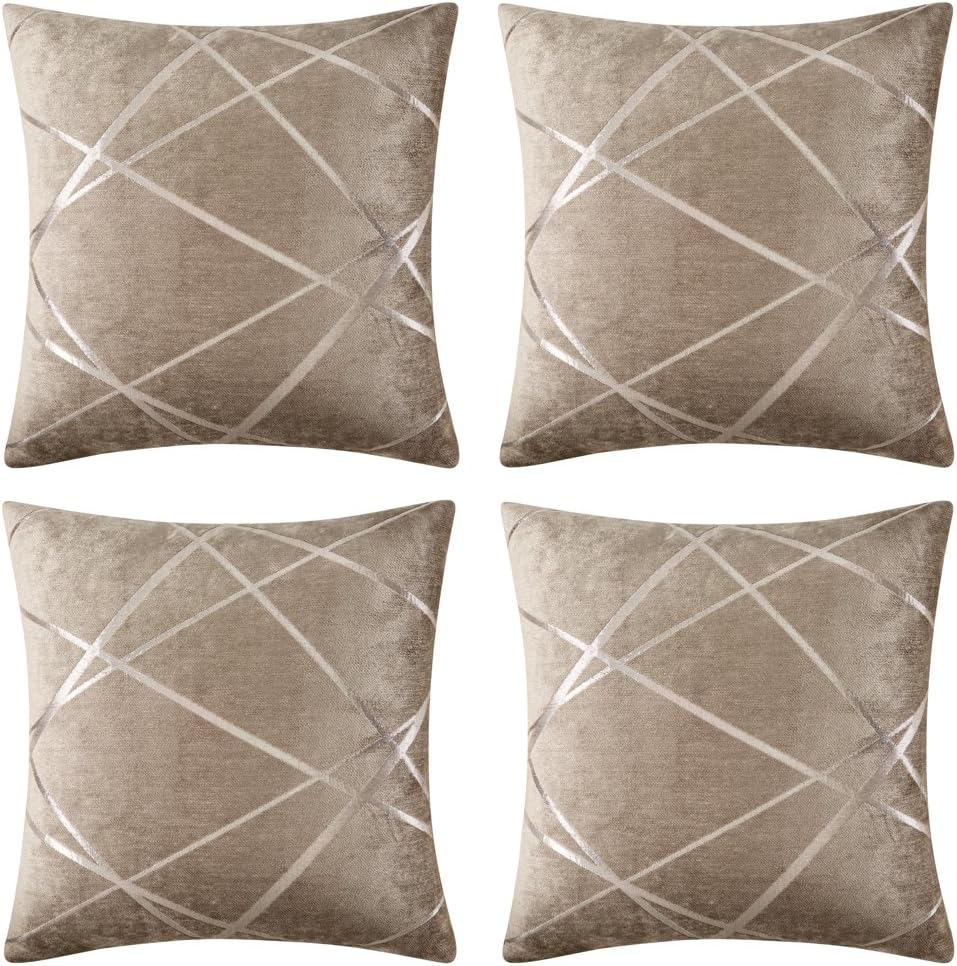4 Pcs Luxury Soft Shell Geometric Jacquard Square Throw Pillow Cushion Covers for Sofa(18" x 18",45x45cm) Coffee