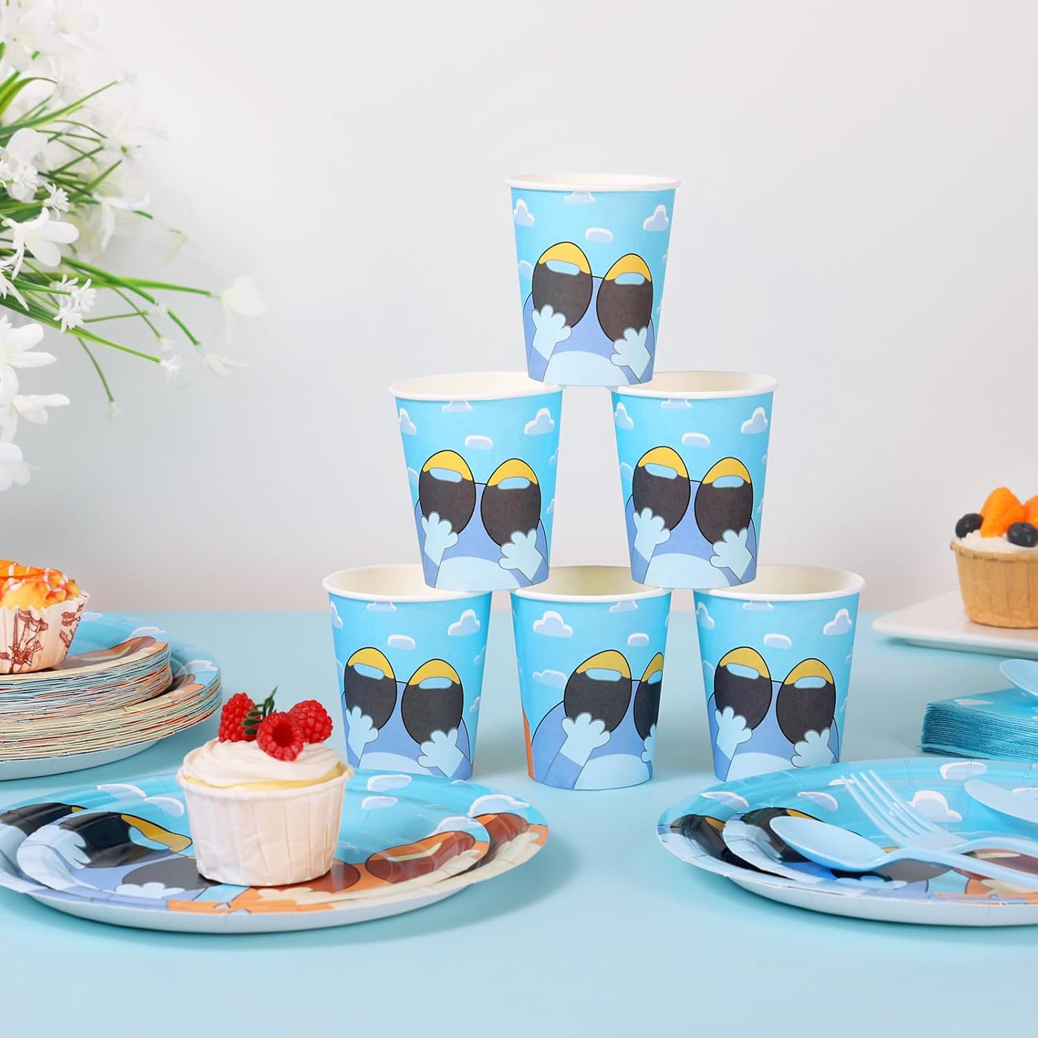 175Pcs Blue Dog Birthday Party Supplies, Blue Plates and Napkins Party Decorations, Blue Paper Plates for Children Birthday Party Decorations, Serve 25 Guest